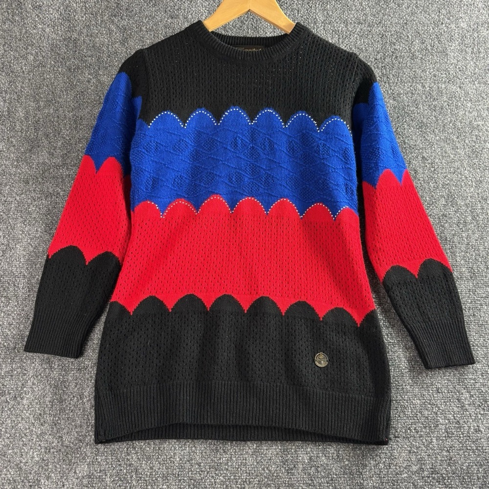 Vintage Compitent Ladies Knit Sweater Classic Preppy Rhinestone